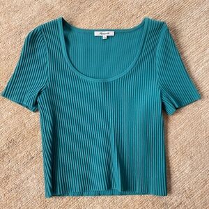 Madewell Teal Ribbed Scoop-Neck Crop Top